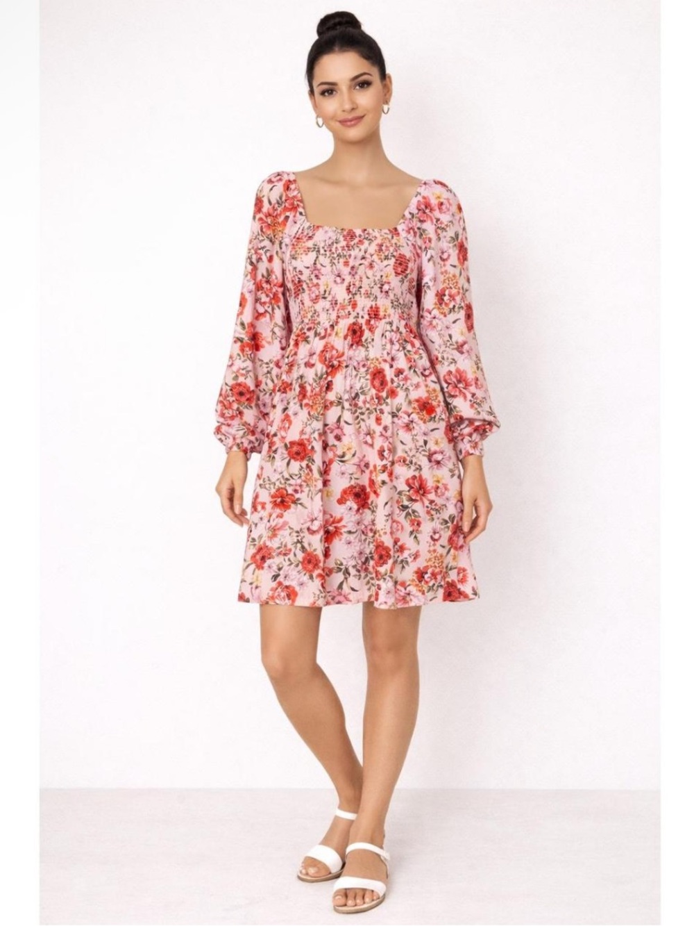 Pink Floral Smocked Dress